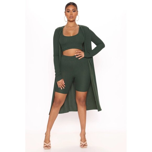 Fashion Nova Pants - Fashion Nova Three Piece Biker Short Set in Hunter Size Medium